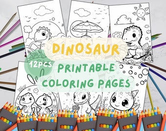 Cute Dinosaur Printable Coloring Pages | Cute and Relaxing Coloring Journey, Instant Download Printable Coloring Pages