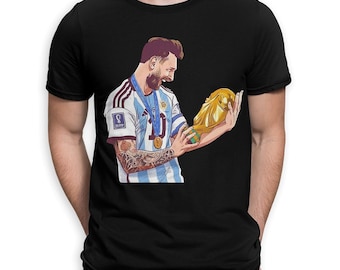 Lionel Messi With the Cup T-Shirt, Men's Women's Sizes (MSS-34081)