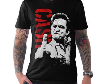 Camiseta vintage de Johnny Cash con el dedo medio, tallas para hombre y mujer