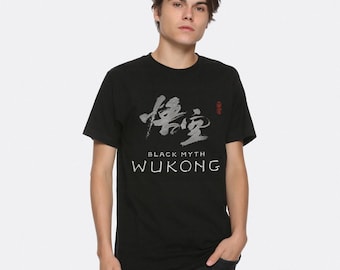 May include: Black t-shirt with a white graphic of a Chinese character and the text "Black Myth Wukong".