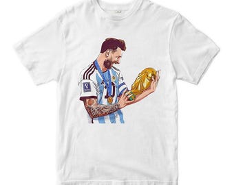 Lionel Messi With the Cup Art T-Shirt, Men's Women's Sizes (MSS-34081)
