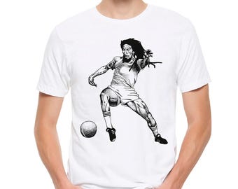 Bob Marley Playing Football T-Shirt, Men's Women's Sizes (FFT-37779)