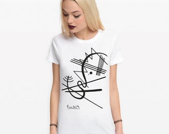 May include: White t-shirt with a black abstract design and the signature "Kandinsky" printed on the bottom.