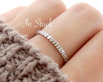 Follow Your Butterflies Motivational Mantra Ring (in stock) / Simple and dainty posey word phrase band that is tiny, skinny and stackable.