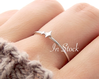 Tiny Twin Sparkle Ring (in stock) / Cute, delicate and stackable four point twinkles. A sweet little kawaii celestial star band.
