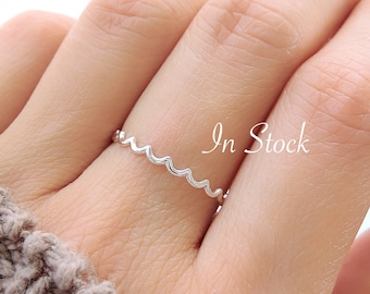 Dainty Water Ripple Ring (in stock) / Cute kawaii unique ocean wave ring / Skinny and delicate stacking nature band cast in sterling silver