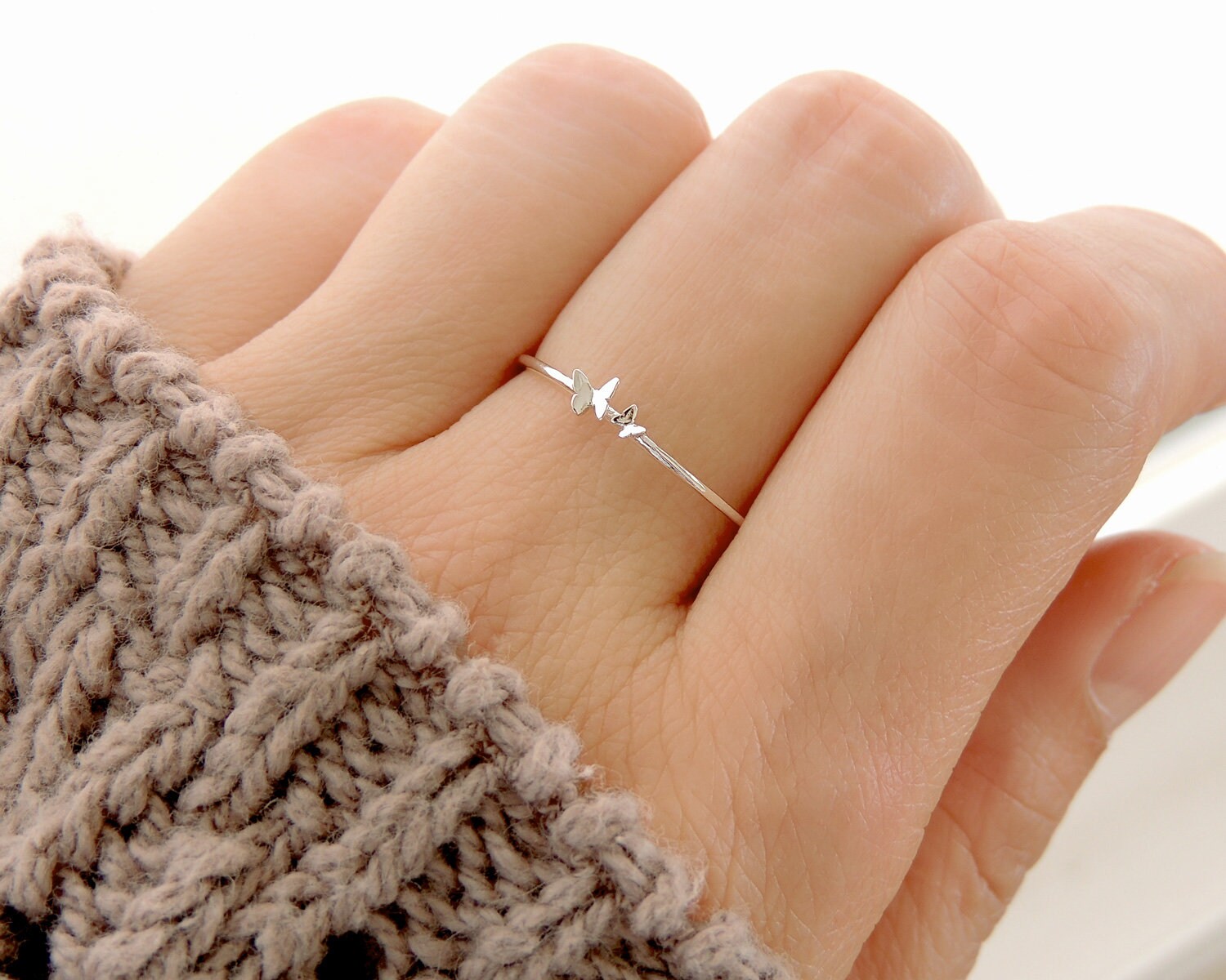 Tiny Twin Butterfly Ring (in Stock) / Cute Delicate Stacking