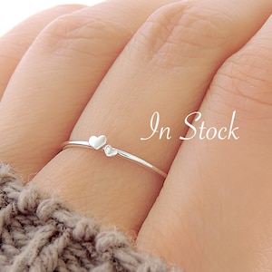 Dainty Twin Hearts Ring (in stock) / Cute Delicate Stacking Heart Ring / Simple Tiny Kawaii Heart Ring / Sterling Silver