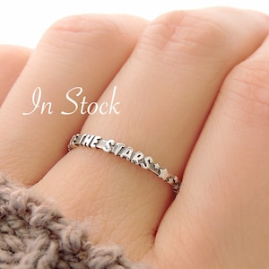 Rattle the Stars Word Ring (in stock) / Dainty Inspirational Stacking Ring / Simple Motivational Mantra Posey Band in Sterling Silver