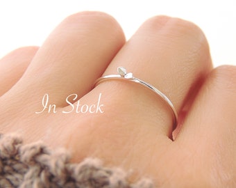 Simple Little Sprout Ring (in stock) / Dainty Stacking Nature Ring / Cute Kawaii Seedling Ring / Delicate Sterling Silver Ring