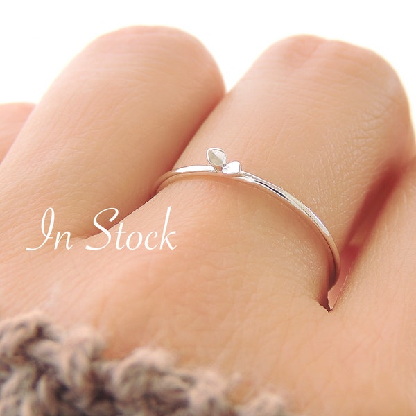 Simple Little Sprout Ring (in stock) / Dainty Stacking Nature Ring / Cute Kawaii Seedling Ring / Delicate Sterling Silver Ring