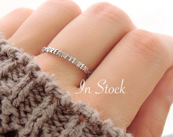 Dream it Real Word Ring (in stock) / Simple and Dainty Motivational Mantra Ring Band / Tiny Skinny Stacking Poesy Ring in Sterling Silver