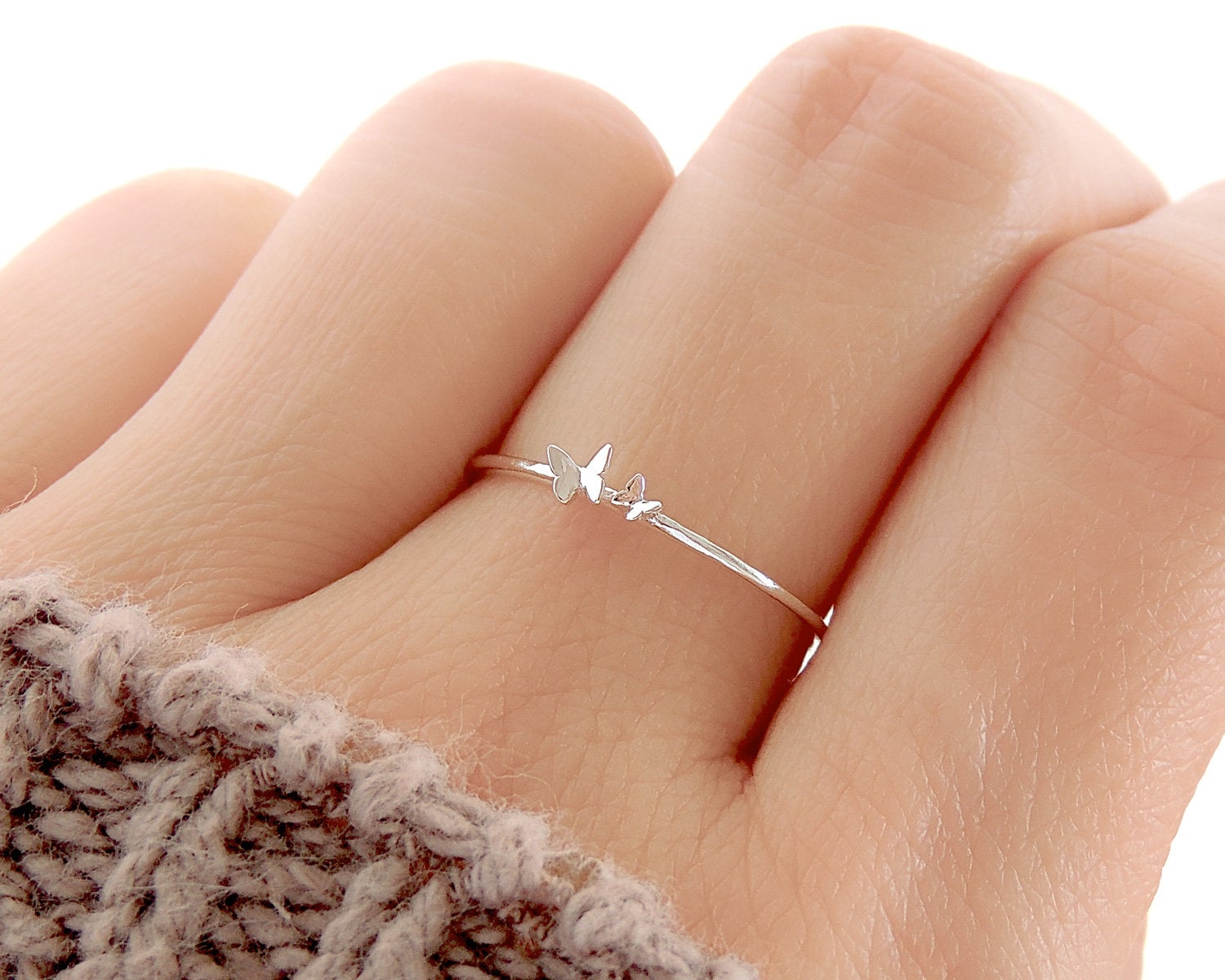 Tiny Twin Butterfly Ring (in Stock) / Cute Delicate Stacking