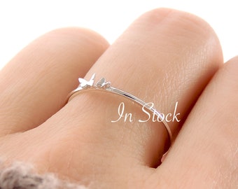 Tiny Twin Butterfly Ring (in stock) / cute delicate stacking dainty butterflies / simple little sweet kawaii nature band / sterling silver