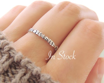 You Are Loved Word Ring (in stock) / Simple Dainty Love Ring / Tiny Stacking Ring / Posey Ring / Posy Ring / Sterling Silver