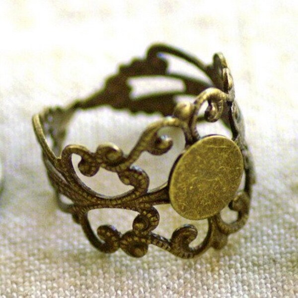 40 Antique-Bronze Filigree Adjustable Ring Blank m49b