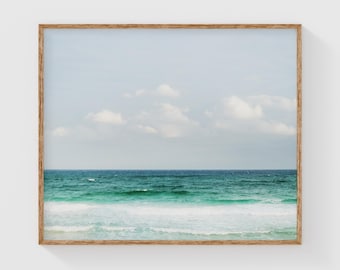Calm Ocean Photography Print, Turquoise Coastal Wall Art, Minimalist Beach Decor, Serene Seascape Print, Bedroom Wall Art, Gallery Wall