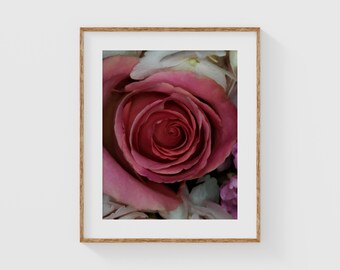 Pink Rose Wall Art, Romantic Floral Print, Cottagecore Botanical Photo, Feminine Bedroom Decor, Blush Rose Art, Soft Flower Wall Print