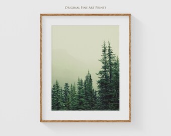 Fine Art Mountain Photography Print, Forest Trees Rocky Mountain Landscape Wall Art, Green Nature Print Forest Fine Art Photography