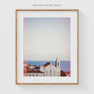 Portugal photography prints - Red roofs and an old church in Alfama Lisbon, perfect living room decor