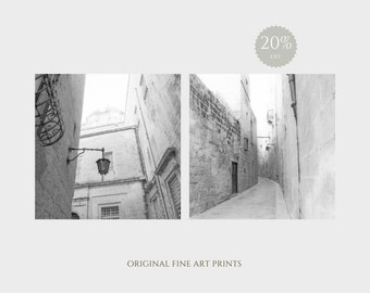 Malta Fine Art Prints - Black and White Travel Photography Set of 2, 2 Piece Wall Art for Home Decor