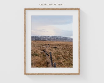 Fine Art Photography, Iceland Photography Print, Iceland Wall Art, Fine Art Mountain Landscape and Wild Grass field with Old Wooden Fence