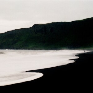 Black Sand Beach Iceland Travel Photography Print, Minimalist Landscape Coastal Wall Art Black and White, Vik Icelandic Beach Poster Print image 3