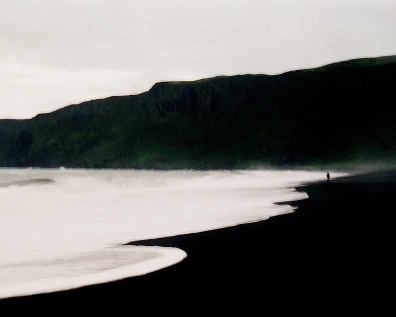 Black Sand Beach Iceland Travel Photography Print, Minimalist Landscape Coastal Wall Art Black and White, Vik Icelandic Beach Poster Print image 3