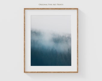 Misty Mountain Print, Foggy Forest Wall Art, Tranquil Tree Art Print, Trees in Fog Photography, Landscape Nature Print