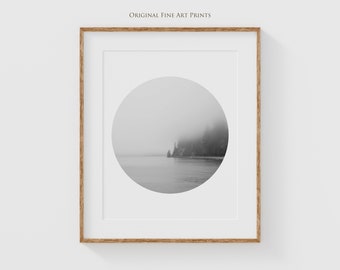 Black and White Foggy Landscape Photography Print, Fine Art Photography, Vancouver Circle Art for Living Room