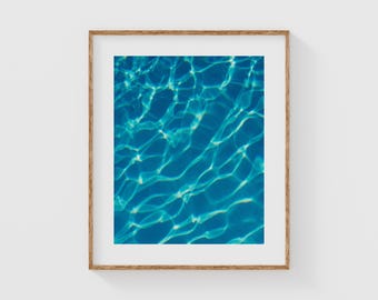 Blue Water Reflection Print, Vertical Fine Art Photography, Minimalist Coastal Wall Art for Modern Beach House Decor