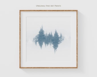 Abstract nature prints - Blue and white pine tree photography prints are the perfect apartment decor