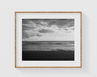 Black and White Seascape Print, Minimalist Ocean Photography, Calm Coastal Wall Art, Long Exposure Sea Photo, Monochrome Nature Decor