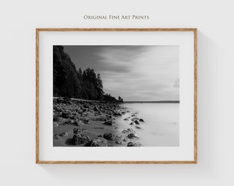 Black and White Beach Landscape Photography Print, Fine Art Photography, Vancouver Coastal Art for Home Decor