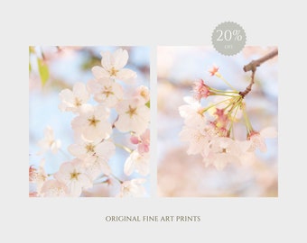 Cherry blossom photography print set - Spring botanical wall art, perfect home office decor