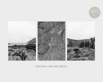 Ireland photography prints 3 piece wall art - County Cork beach black and white gallery wall set perfect living room decor