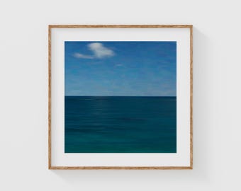 Minimalist Ocean Wall Art, Blue Horizon Seascape Print, Calm Coastal Photography for Modern or Zen Decor