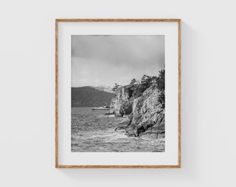 Monochrome Rocky Coastline Print: Lighthouse Park, Vancouver