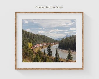 Rocky Mountain Train Fine Art Print - River Landscape Photography for Classic Home Decor