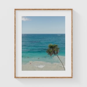 Tulum Beach Wall Art – Tropical Ocean Print with Palm Tree, Turquoise Water Photo for Coastal Bedroom or Modern Beach Decor