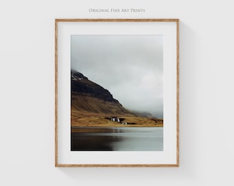 Iceland photography prints - Icelandic waterfall and mountain, this landscape art is the perfect bedroom wall decor