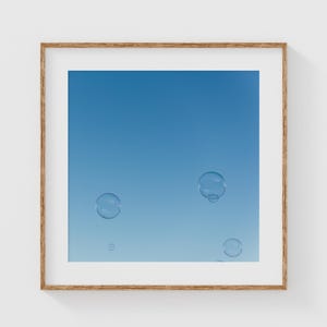 Bubble Cluster Photography Print, Minimalist Whimsical Wall Art, Airy Blue Sky Fine Art Decor