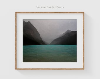 Lake Louise photography prints - Foggy day in The Rocky Mountains, Banff, Canada,  the perfect living room wall decor