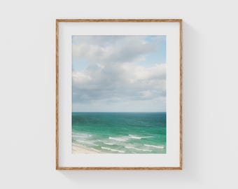 Ocean Horizon Wall Art – Moody Coastal Photography Print, Turquoise Sea and Stormy Sky Beach Decor for Serene Interiors