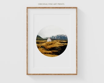 Iceland Travel Photography Circle Print, Iceland Photography Print, Landscape of Iceland Art for Living Room Decor