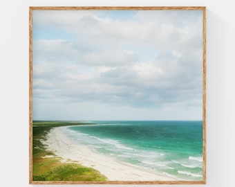 Scenic Coastal Wall Art Print, Curved Beach Landscape Photography, Turquoise Ocean Decor, Airy Beach House Wall Art