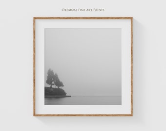 Vancouver photography prints - Black and white seascape of Stanley Park sea wall, this landscape photo is the perfect bedroom decor