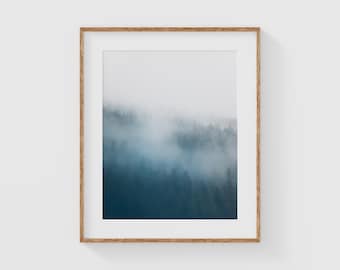 Foggy Forest Print, Scandinavian Calm Wall Art, Nordic Misty Landscape, Minimalist Pine Trees, Tranquil Nature Decor for Bedroom