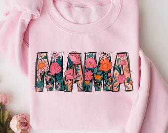 Cute Floral Mama Shirt, Mama Gift Sweater, Mother&#39;s Day Shirt, Flowers Mama Shirt, Mother Shirt, Mother&#39;s Day Crewneck, Flowers Mama T-Shirt
