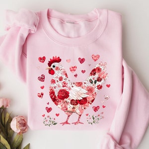 Valentijnsdag bloemenshirt kip, shirt kip cadeau, trui kip, schattig shirt kip cadeau, Valentijnsdag kip trui trui